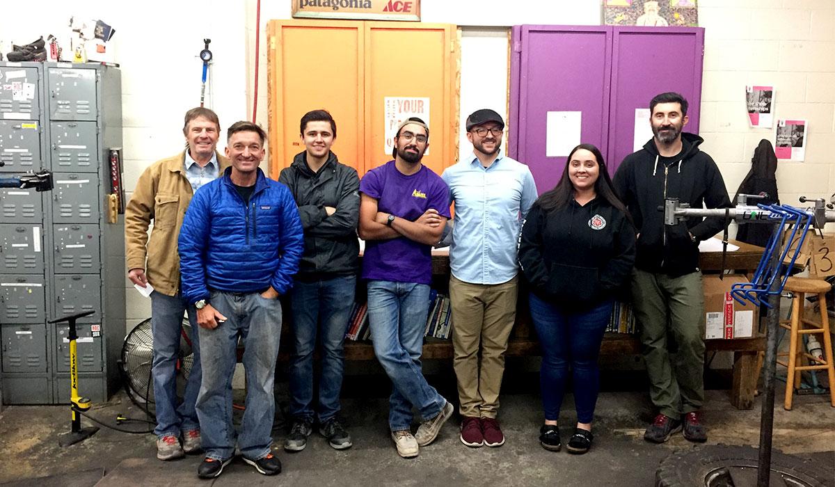 Architecture students visiting the Reno Bike Project shop.