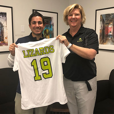 head soccer coach nick arbelaez and athletic director dr. tina ruff