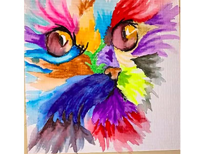 Colorful painting of a cat.