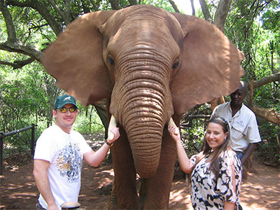 Vialpando and colleagues with an elephant