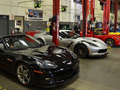Spotless corvettes lined up during the scholarship check presentation.