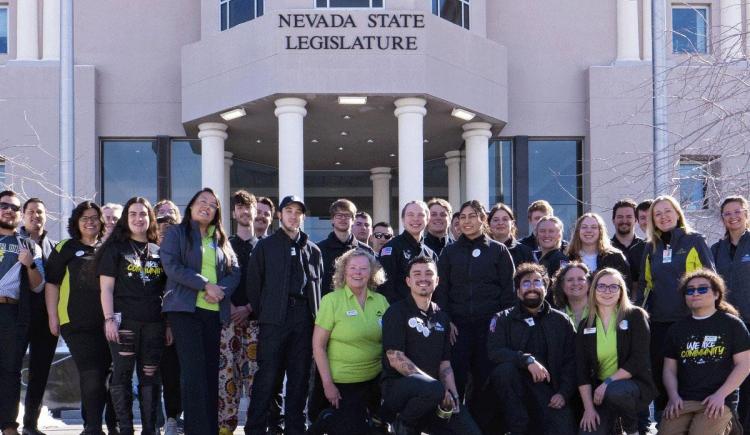 TMCC students, faculty and staff gather outside Nevada State Legislature building.