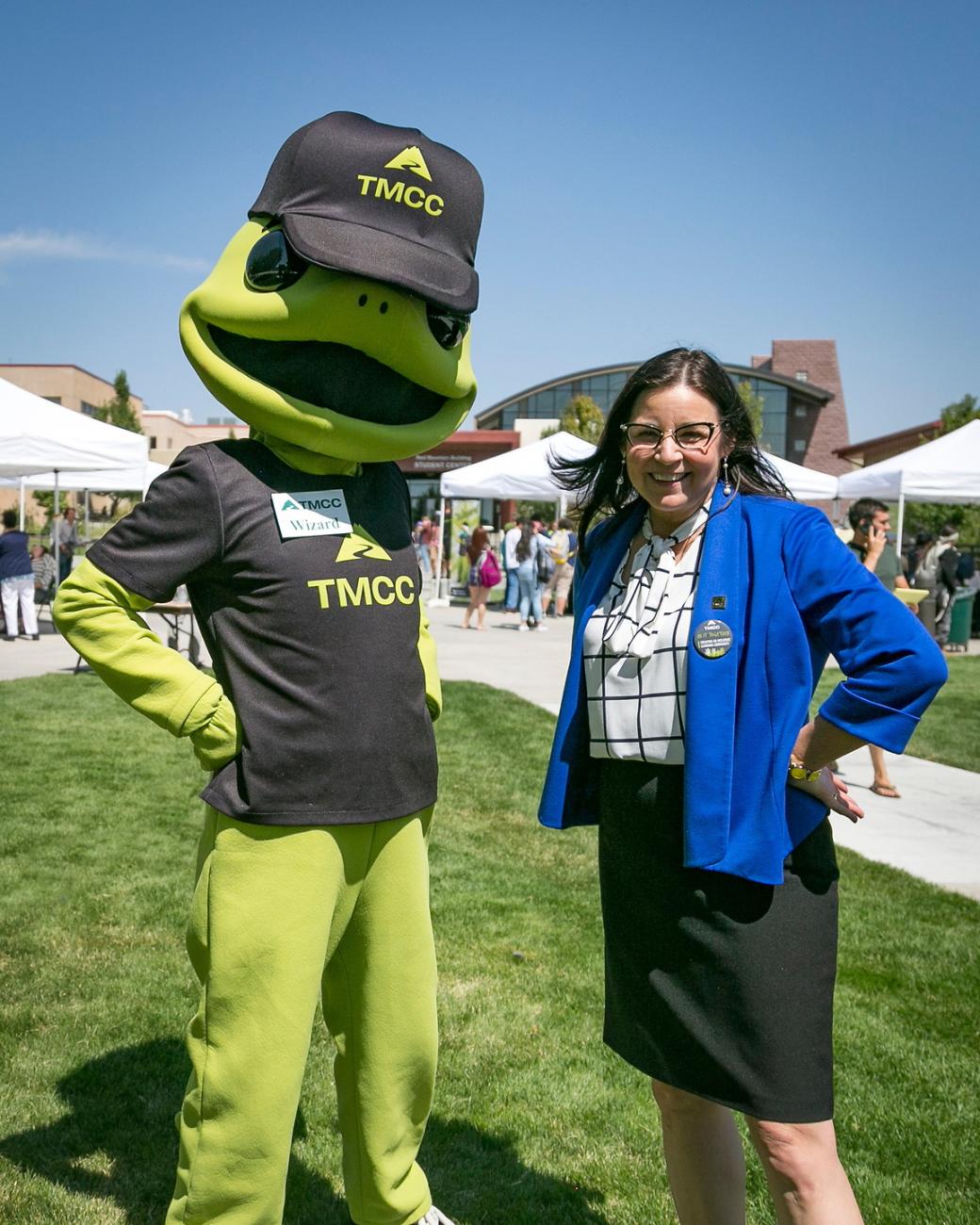 TMCC Mascot Wizard and Dr. Karin Hilgersom