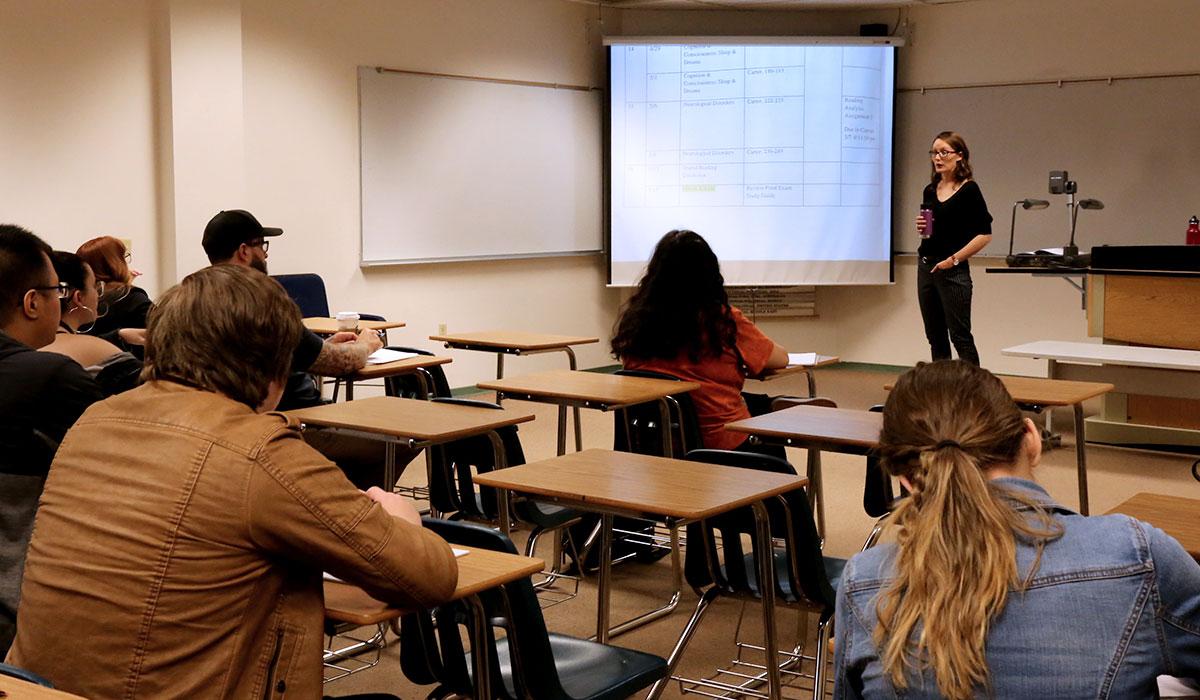 Professor Haley Orthel Clark teaching a class.
