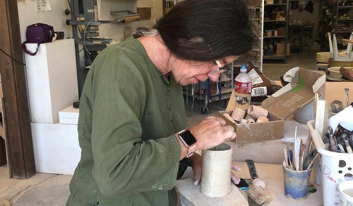 Wedge participant Diana Keef-Adams at work on a ceramic project.