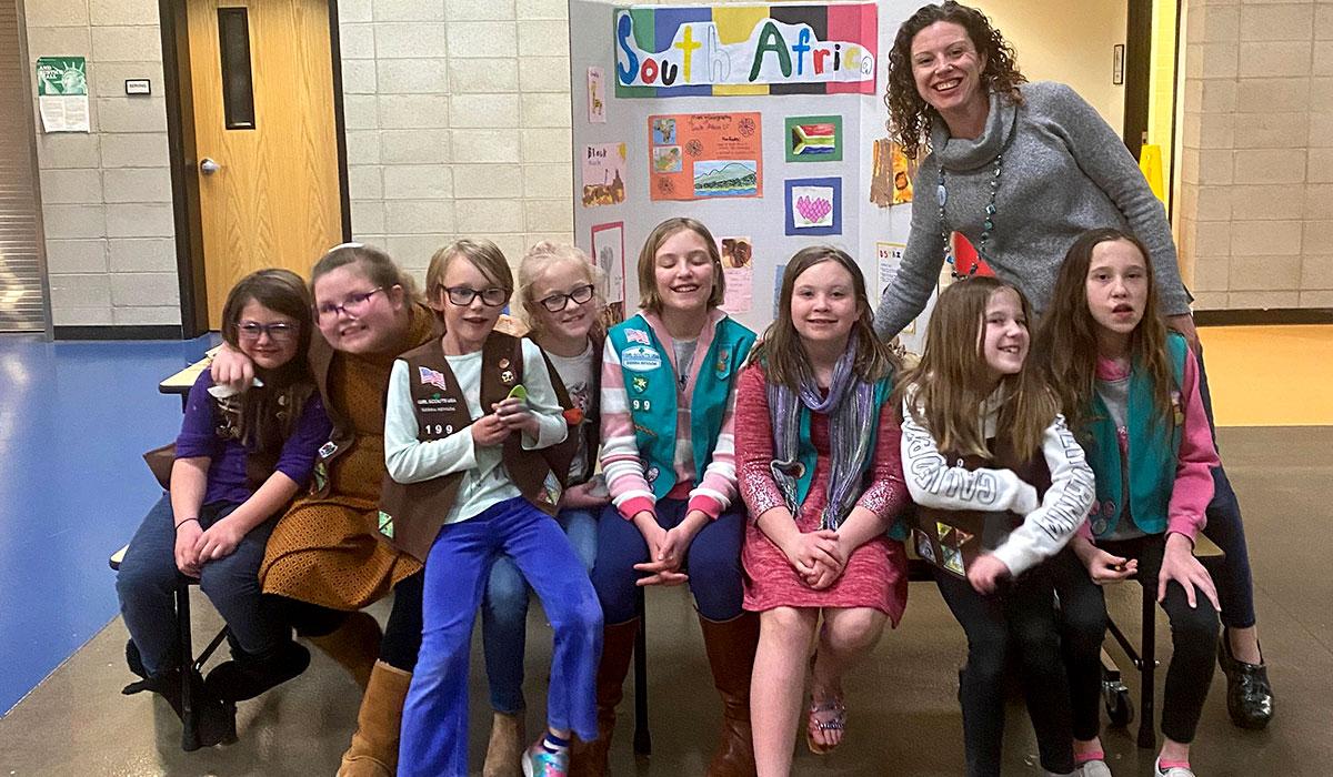 Amy Cavanaugh with girl scouts.