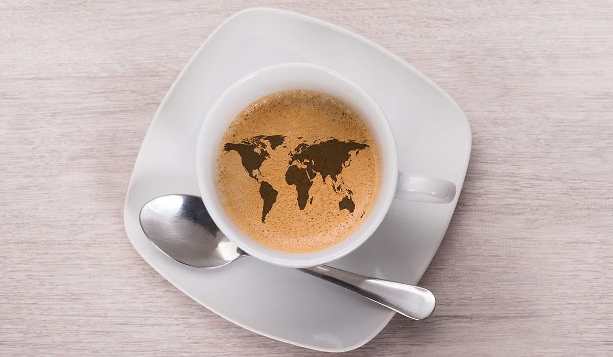 Coffee with a map of the world.