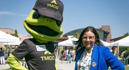 TMCC Mascot Wizard and Dr. Karin Hilgersom
