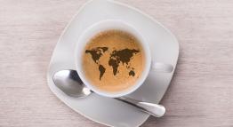 Coffee with a map of the world.