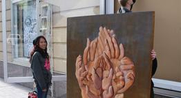 Students Install Art Panels Downtown